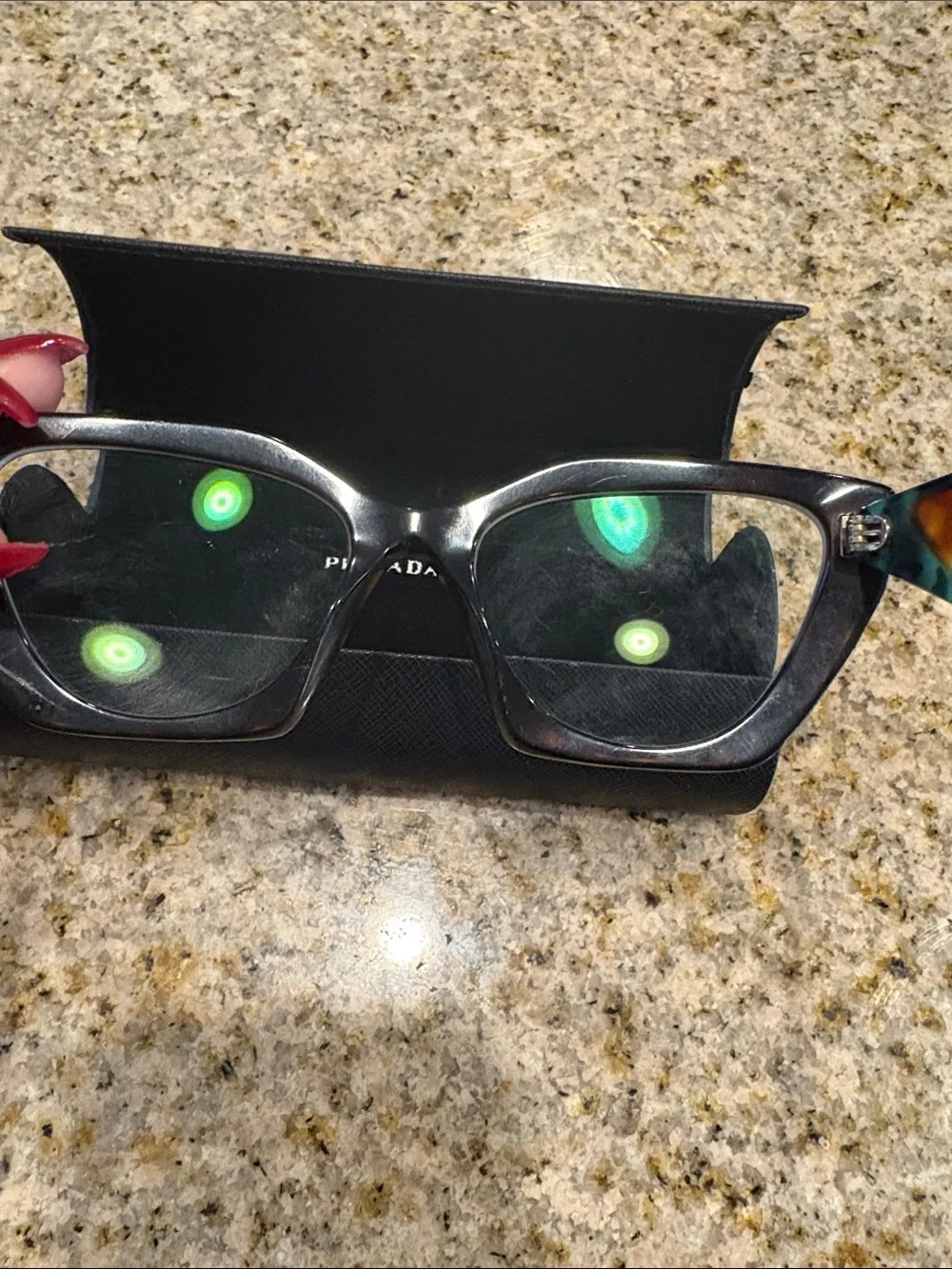 Prada Black Cat-Eye Glasses with Tortoiseshell Temples (will have to change R/X)
